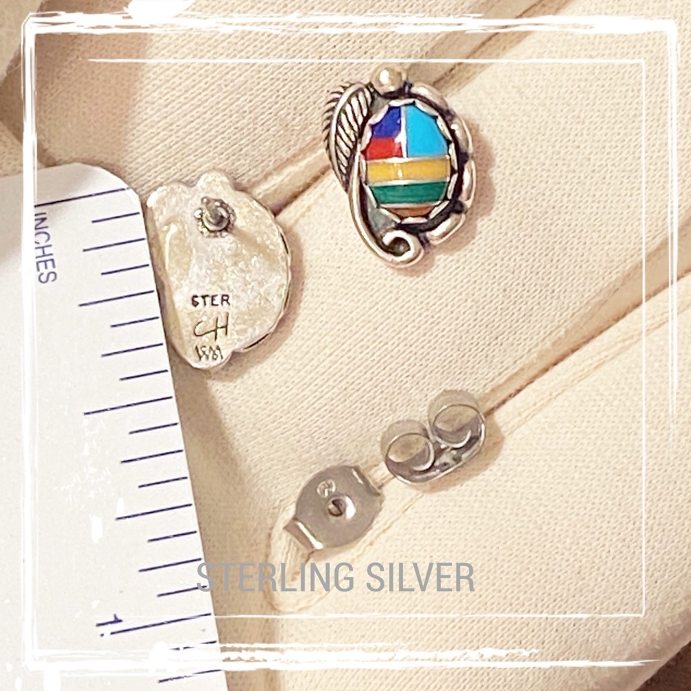 CH WHEELER MANUFACTURING CO Sterling Silver Natural Stone Inlay Post Earrings - Picture 8 of 8